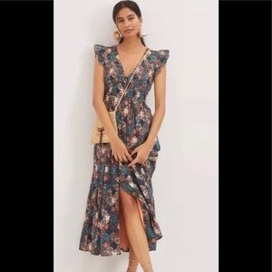 Anthropologie smocked ruffle maxi dress